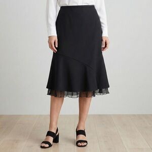 Vintage T. Garment Black Midi Skirt Asymmetrical Mesh Trim Y2K Office Goth L EUC